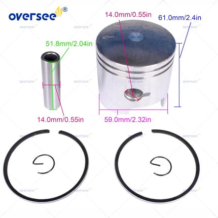 12110-93130 STD Piston Set with 12140-93140 Ring (1.5mm) For Suzuki DT9.9 DT15 Outboard Mortor 59mm