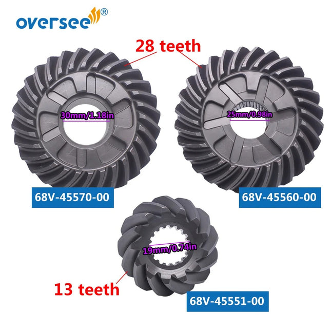 Kit de engranajes Oversee Marine 68V 28 dientes hacia adelante 68V-45560; Marcha atrás 68v-45570; Piñón 68V-45551-00 de repuesto para motor fueraborda Yamaha 75HP 90HP 115HP de 4 tiempos