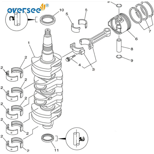 6C5-11411 Crankshaft Repair Kit for Yamaha Outboard Motor 4 Stroke 50HP/60HP F60cETL F50LB 69W-11411-00