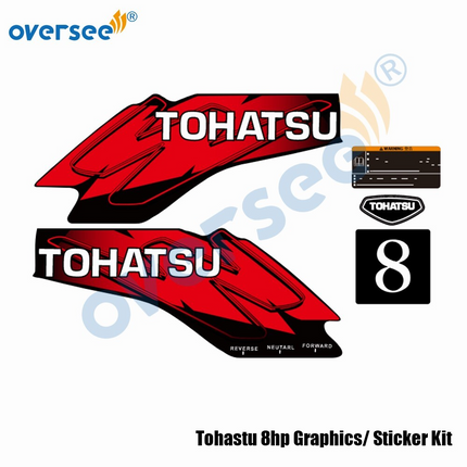 Outboard Tohastu 8HP Decals Graphics /Sticker Kit For Top Cowling Marine Vinyl