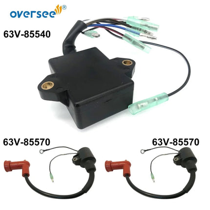 2pcs Ignition Coil 63V-85570 & 1pc CDI 63V-85540 For Yamaha 2T 9.9HP 15HP Outboard Motor HDX Seapro Hangkai Parsun