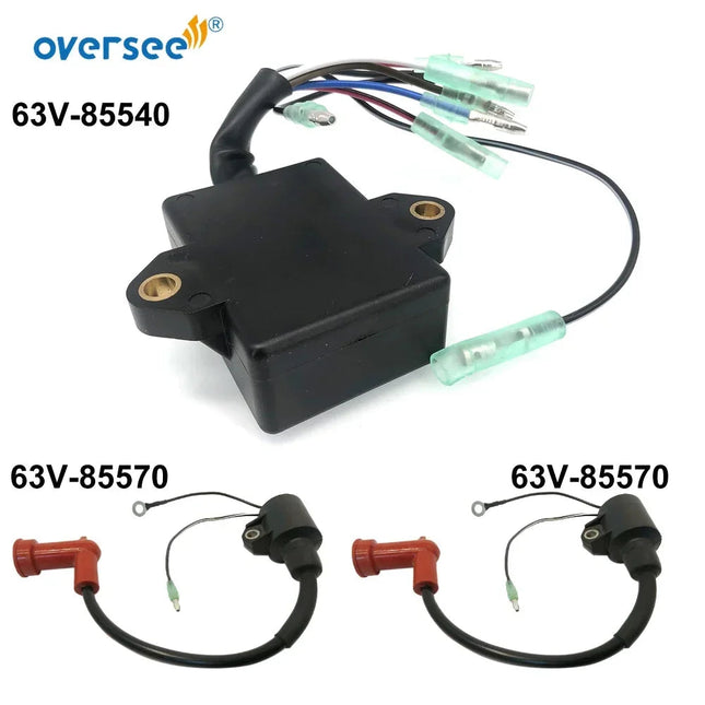 2pcs Ignition Coil 63V-85570 & 1pc CDI 63V-85540 For Yamaha 2T 9.9HP 15HP Outboard Motor HDX Seapro Hangkai Parsun