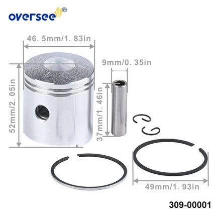 309 Piston Kit Std For Tohatsu Outboard Motor 2.5HP 3.5HP Parsun 3.6HP T3.6-04020001 309-00001, 302-00011 47mm
