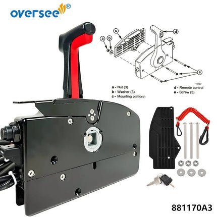 881170A3 Remote Control Box with 8 Pins for Mercury Quicksilver Outboard Engine with Emergency Lanyard Side Mount