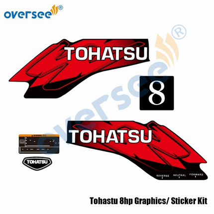Outboard Tohastu 8HP Decals Graphics /Sticker Kit For Top Cowling Marine Vinyl