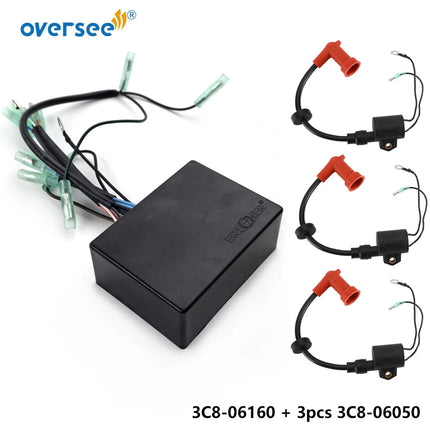 3C8-06160 CDI Ignition Module Unit with 3C8-06050 Ignition Coil for Nissan Tohatsu 40/50HP 2-Stroke Outboard Engine 3C8-06160-0