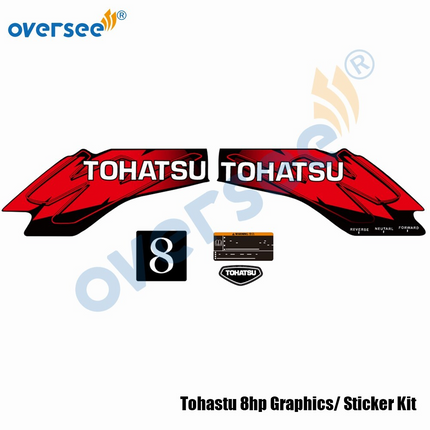 Outboard Tohastu 8HP Decals Graphics /Sticker Kit For Top Cowling Marine Vinyl