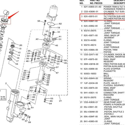 Topreal Cap Assy 62X-43810 30hp 40hp para Motor fueraborda Yamaha serie 62X 62YTrim Tilt Assy 62Y-43810 62X-43810-01 62X-43810-00 