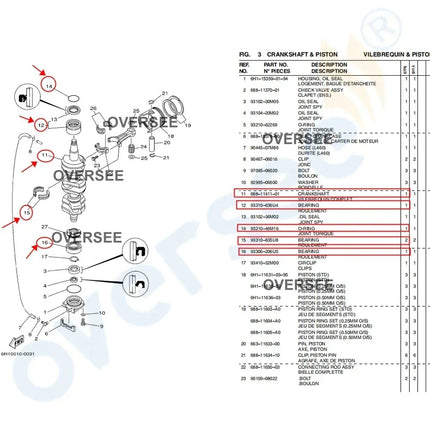 688-11411 Crankshaft  Assy and Bearings For Yamaha Enduro 3V 2T 75/85/90HP Outboard 688-11411-01