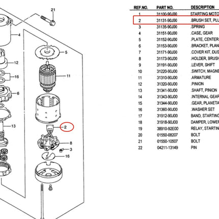 31131-90J00 Carbon Brush Kit WIth Holder 31173-93J00 For Suzuki Outboard Motor 4T 90HP 115HP S114-837