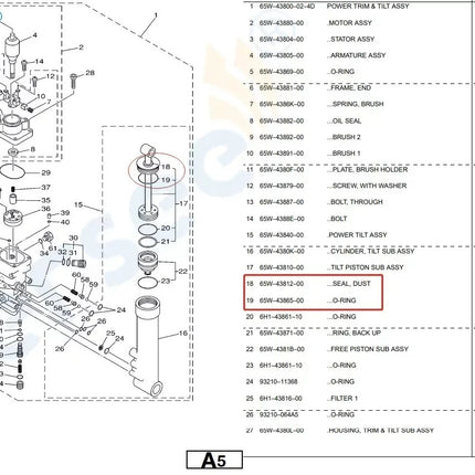 65W-43810 End Cap with Seals For Yamaha Outboard Motor Tilt Trim 2T 4T F25 40HP 60HP 65W-43810-01 65W-43810-00