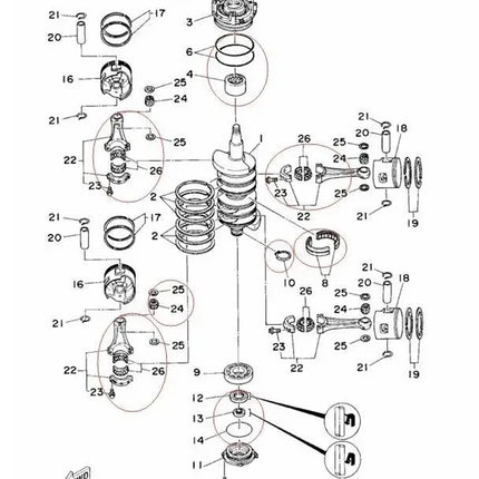 6N7-11411 CRANKSHAFT REPAIT KIT & Bearing for Yamaha 115HP 130HP V4 Outboard 6E5-11650-01