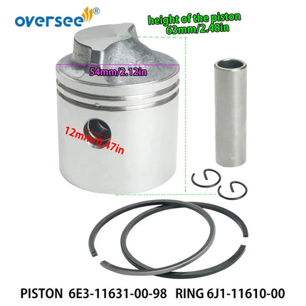 6E3-11631 Piston Set STD For Yamaha 5HP 2T Outboard Motor Parts Powertec Seapro 6E3-11631-00-98 54MM