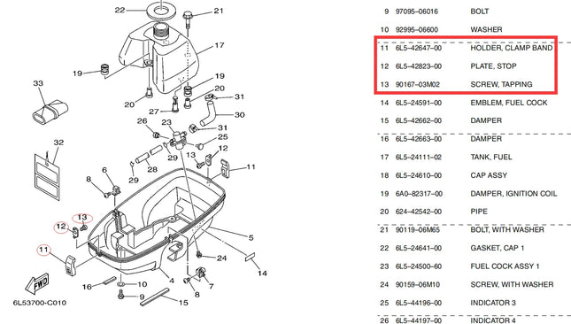 6L5-42647 Holder Clamp Band For Yamaha Outboard Motor 2T 3HP 4T 4HP With Plate and Screw Also for Seapro  6L5-42647-00