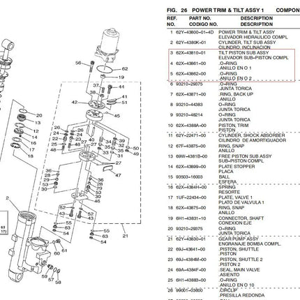 Tilt Trim Sub Assy 62X-43810 For Yamaha Outboard Motor 2/4T 40HP 50HP 62Y 62X series Engines 62X-43810-03;62Y-43810