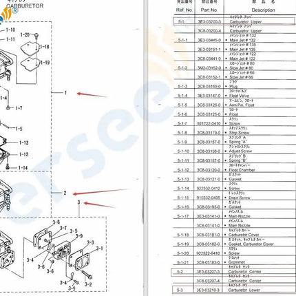 3E3-03200 3E3-03207 3E3-03210 Carburetor Assy For Tohasta 50HP 2T NS50D2 Outboard Engine