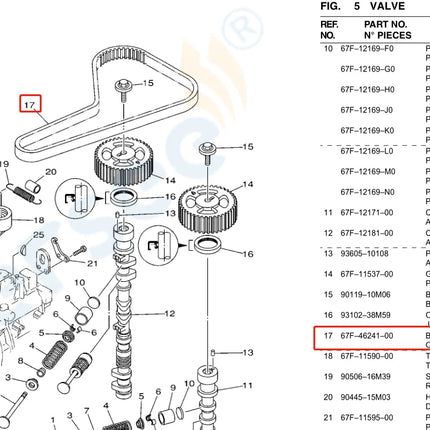 67F-46241 Timing Belt For Yamaha Outboard Motor 4T F75 F80 F90 F100 F115 Parsun F90 67F-46241-00