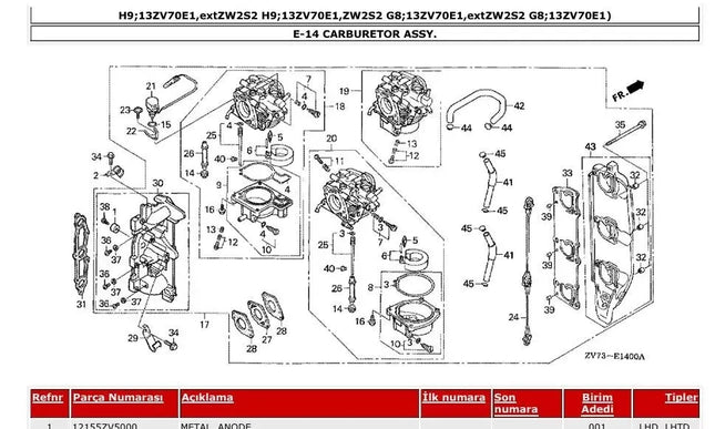 16100-ZW2-F05ZA Carburetor Repair Kit For Honda Outboard 4T BF25 30HP Engine Complete Kit