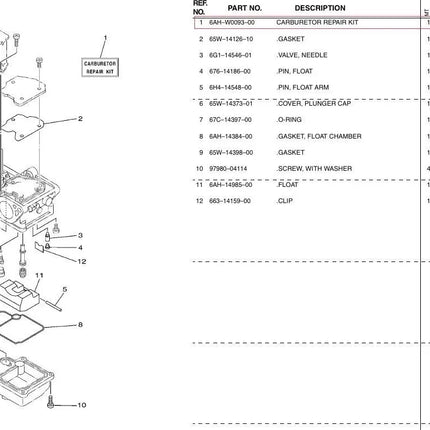 6AH-W0093 Carburetor Repair Kit for Yamaha F9.9 F13.5 F15 F20 Outboard Motor 6AH-W0093-00 6AH-W0093-01