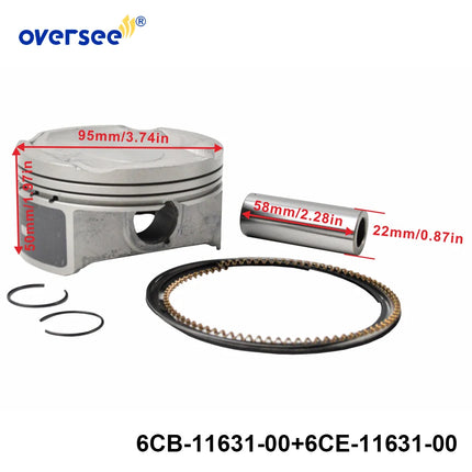 6CE-11631 Piston Set with Rings STD for Yamaha F200 225 250 300HP 4.2L V6 4-Stroke Outboard Engine