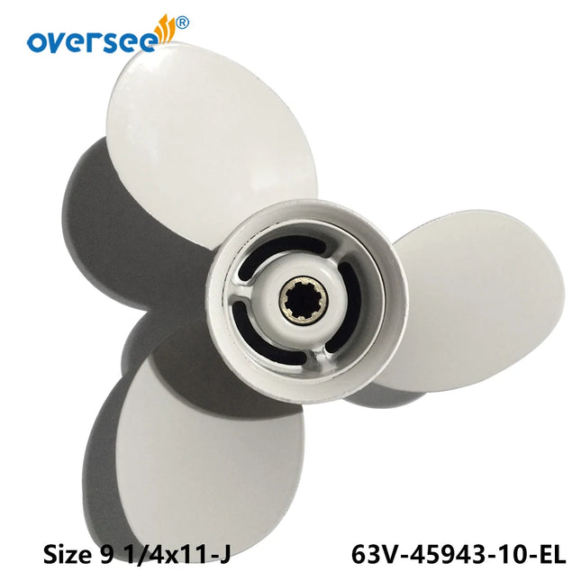 OVERSEE 63V-45943-10-EL-00 63V-45943-01-EL Aluminum Propeller Size 9 1/4x11-J  for Yamaha Outboard Motor 9.9HP 15HP