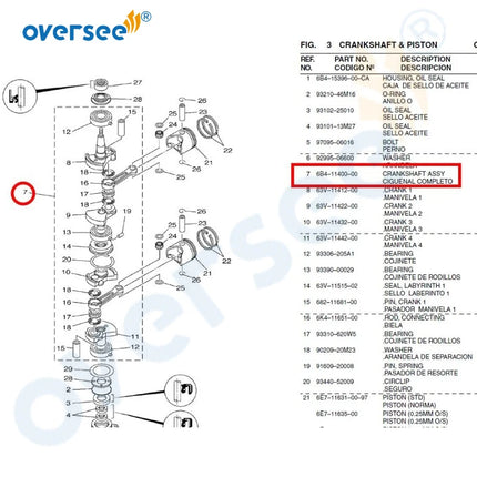 6B4-11400-00 Crankshaft Assy For Yamaha 2T 9.9HP 15HP Outboard Engine Parsun T15D 6B4-11400