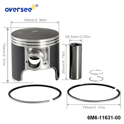 6M6 STD Piston Set For Yamaha 650cc SJ650 WR650 2 Cylinder Outboard Engine 6M6-11631-00-95 6M6-11631-01-93 6M6-11601-00 77mm