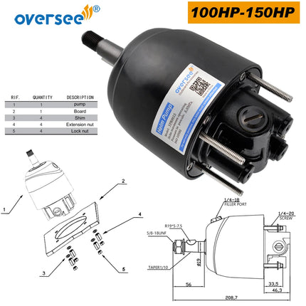 100-150HP Hydraulic Steering Cylinder Assy for Yamaha Mercury BayStar Teleflex Boat Steering Outboard Marine