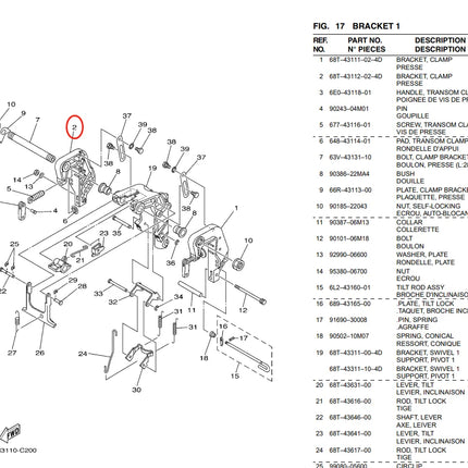 68T-43112-02-4D Right Bracket Clamp For Yamaha Outboard Motor 4T F8C; F6A;68R 69F 68T Series Engines Parsun HDX 68T-43112