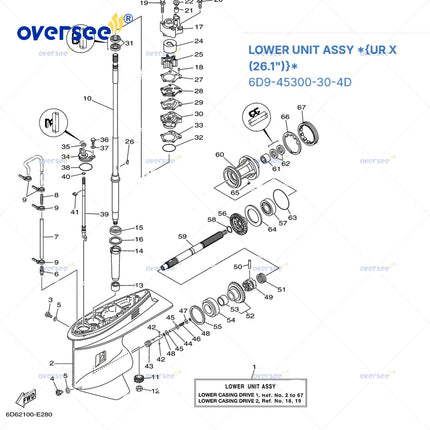 6D9-45300-30-4D Lower Casing Assy (XL) For Yamaha Hidea Parsun 4T F75 F80 F90 F100 Outboard Engine Size 26.1" 6D9-45300-33-4D