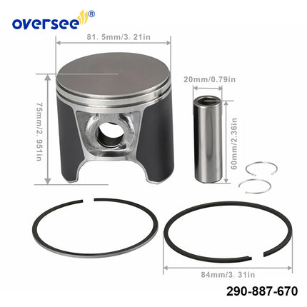 290-887-670 Piston Set with Ring For PWC SeaDoo 720 Outboard Engine Piston Kit 47-105 STD