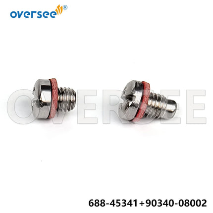 688-45341-10 & 90340-08002 Drain Plug with Gasket 90430-08003 for Yamaha Parsun F130-300HP Outboard F25-04000031 F4-03000023