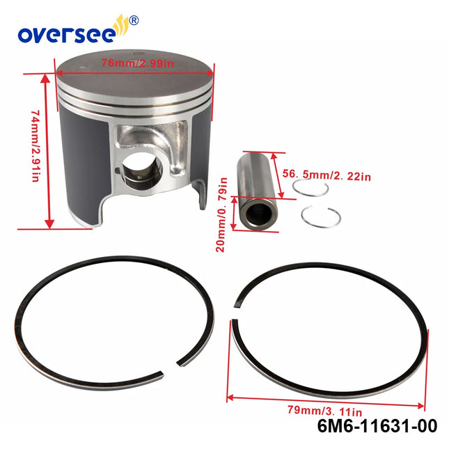 6M6 STD Piston Set For Yamaha 650cc SJ650 WR650 2 Cylinder Outboard Engine 6M6-11631-00-95 6M6-11631-01-93 6M6-11601-00 77mm
