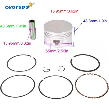 Oversee 69W-11631-00-97 STD Piston Set for Yamaha 4T 25HP 30HP 40HP 50HP 60HP Boat Motor 65mm