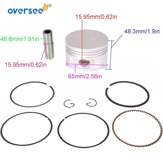 Oversee 69W-11631-00-97 STD Piston Set for Yamaha 4T 25HP 30HP 40HP 50HP 60HP Boat Motor 65mm