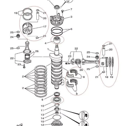 Crankshaft & Power Head Rebuild Kit STD 64F/6K7 For Yamaha 2T 200-225HP Outboard Engine