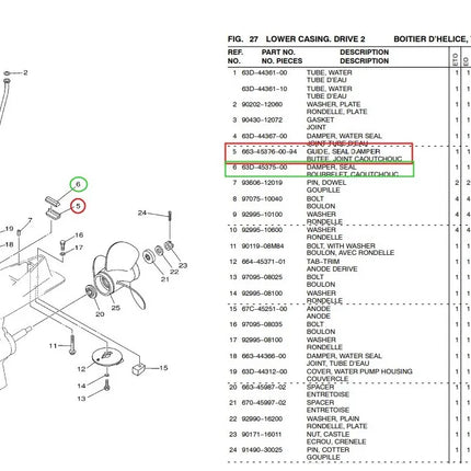 663-45376-00-94 Guide Seal Damper + 63D-45375-00 Seal Rubber For Yamaha 40HP Outboard Parts HDX Parsun Outboard Motor