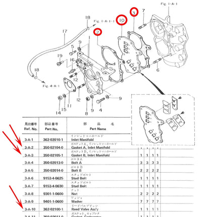 Reed Valve Assembly 362-02100-1 with Gaskets For Tohatsu Nissan M9.9 M15 M18 / NS9.9 NS15 NS18 Outboard Engine 36202-1001M