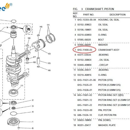 6H3-1140-03 Crankshaft Assy For Yamaha 60HP 70HP Outboard Engine 6K5 Model Parsun 60HP 69D-W1140-01