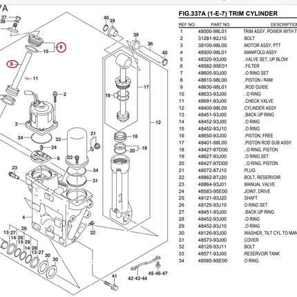 48610-98L00 Piston Ram With Screw 48630-98L01 For Suzuki Outboard Motor 4 Stroke DF225 DF250 DF325 DF350