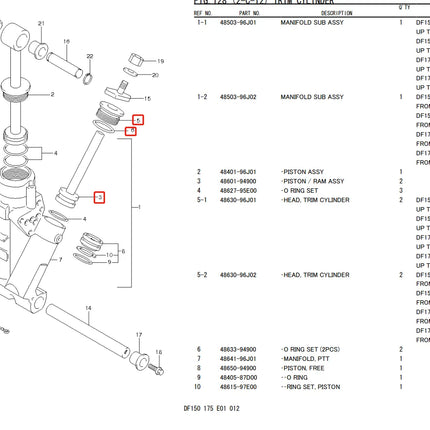 48630-96J01 Head Trim Cylinder Piston 48601-94900 Piston Ram with O-ring For Suzuki Outboard Motor Trim Tilt 115-200HP