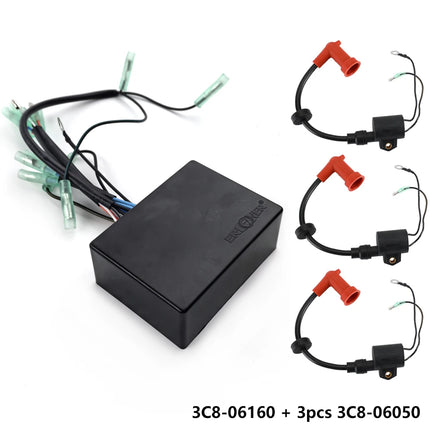 3C8-06160 CDI Ignition Module Unit with 3C8-06050 Ignition Coil for Nissan Tohatsu 40/50HP 2-Stroke Outboard Engine 3C8-06160-0