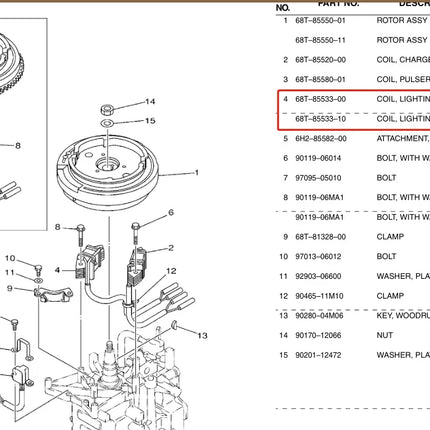 68T-85533 Lighting Coil For Yamaha Outboard Motor 4-Stroke 6HP 8HP HDX HIDEA F8 68T-85533-00