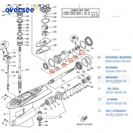 6AW-45332-00-94 Bearing Housing Assy for YAMAHA Outboard 300-350HP 4 Stroke Engine With Bearings and Seals