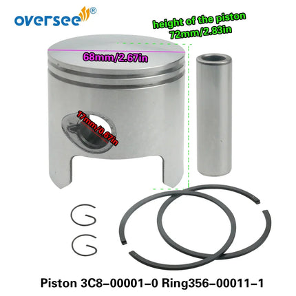 3C8-00001 STD Piston Set With Ring For Tohatsu 2T M40D 40HP Outboard Engine Mercury Mariner 3Cyl 779-9615