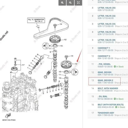 Gear Driven #2 6EK-11567 For Yamaha 115HP F115 VF115 LF Outboard Motor 2016-2021 Boat Motor Parts