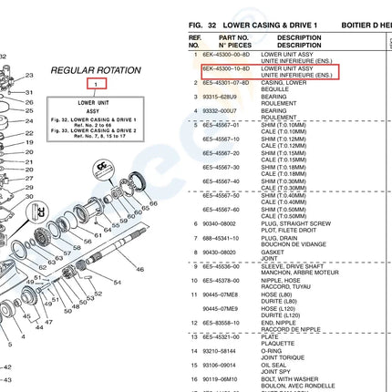 6EK-45300-10-8D Lower Unit Assy (XL) 25" For YAMAHA 4T 75 90-130HP F115 XB Outboard 6EK-45300-13-8D Fit Parsun F115-04000000X