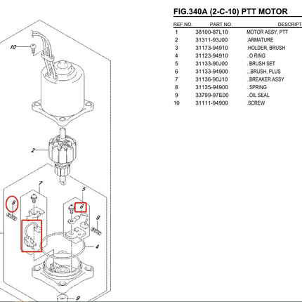 31133-94900 Brush Set For Suzuki Outboard Trim Motor Repair with 31135-94900 Spring  31136-94900