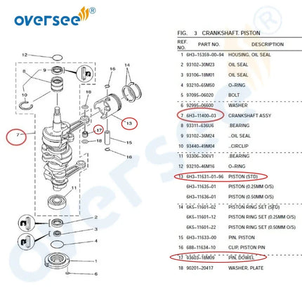 6H3 Crankshaft Assy with Piston Set For Yamaha Outboard Engine 60HP 6K5 Model Parsun 6H3-1140-03 69D-W1140-01