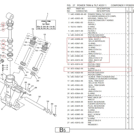 64E Seal & O-ring Repair Kit Tilt Piston Sub For Yamaha 115-225HP 64E-43810 Outboard Engine